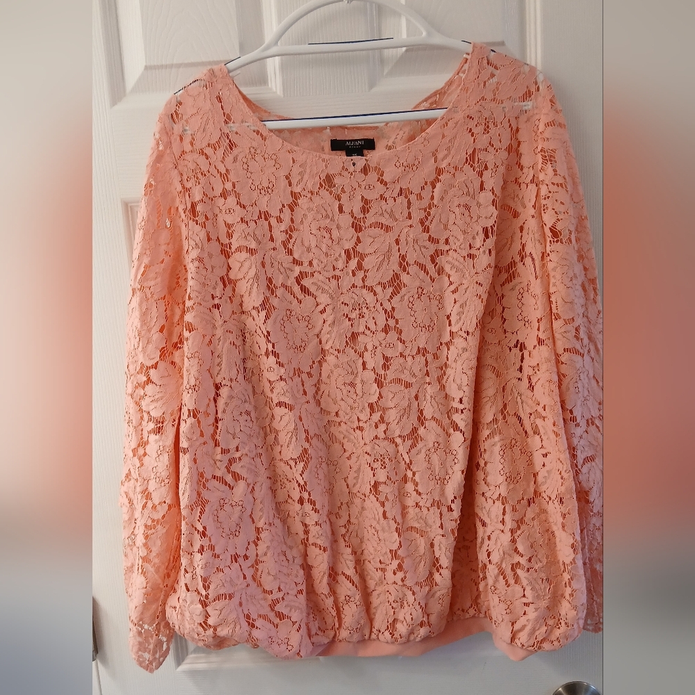 Alfani Woman Pink/Peach Lace Blouse with Attached Camisole – Size 3X